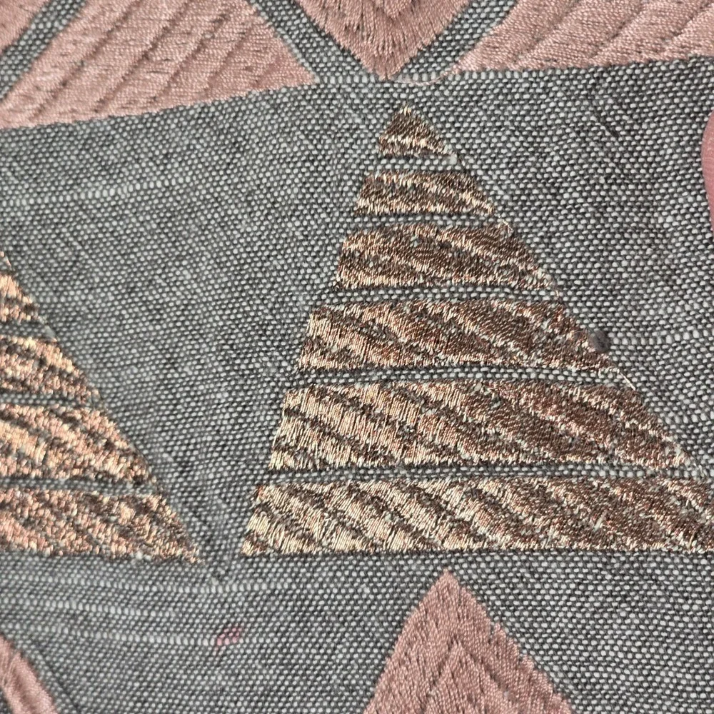 Modern Geometric Embroidered Table Runner Charcoal Gray Copper‎ Rose Pink 72x14